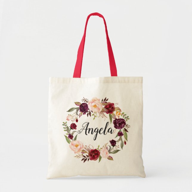 Bolsa Tote Rua Floral Vermelha Brilhante Bridesmaid (Frente)