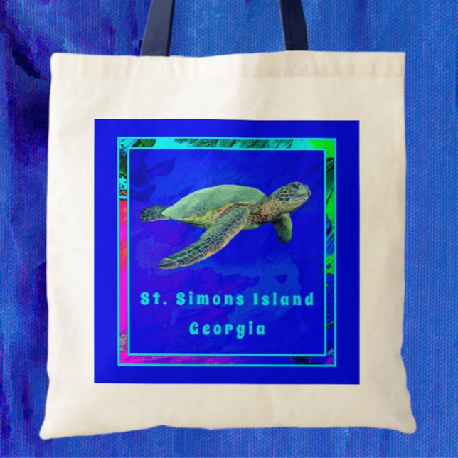 Bolsa Tote Rua: Ilha Simons, GA Oceano Azul Tartaruga (Criador carregado)