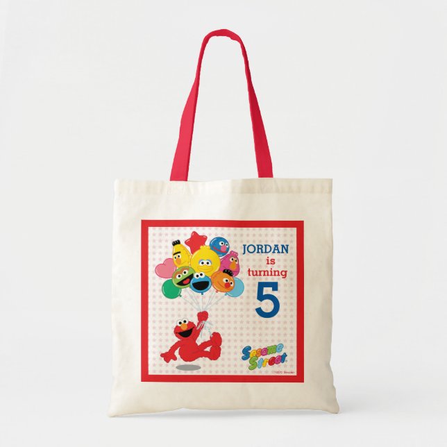 Bolsa Tote Rua Sésamo | Elmo e Pals - Balões de Aniversário (Frente)