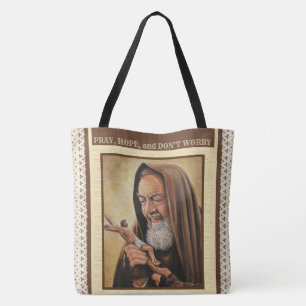 Bolsa Tote Ruas. Padre Pio Rezando Mãos À Citação Religiosa