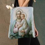 Bolsa Tote Ruas Religiosas. José com Criança Jesus<br><div class="desc">Linda imagem religiosa católica tradicional da Rua,  José segurando a Criança Jesus. Uma cruz está em Suas mãos e lírios em cada lado.</div>