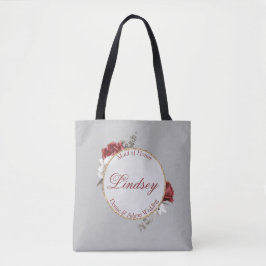 Bolsa Tote Rubor Borgonha e Rosas Brancas Dama de Honra