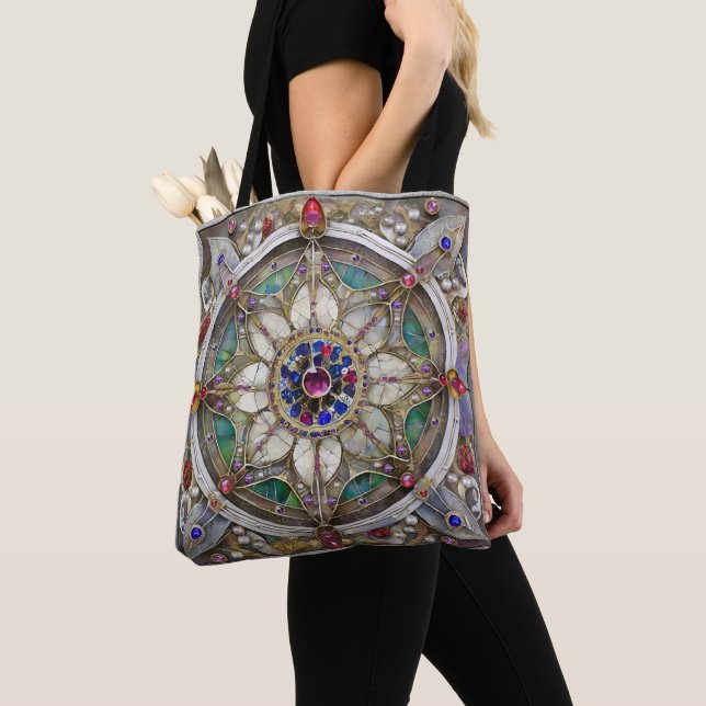 Bolsa Tote Ruby, Ametist, Sapphire e Pearl Mandala (Close Up)