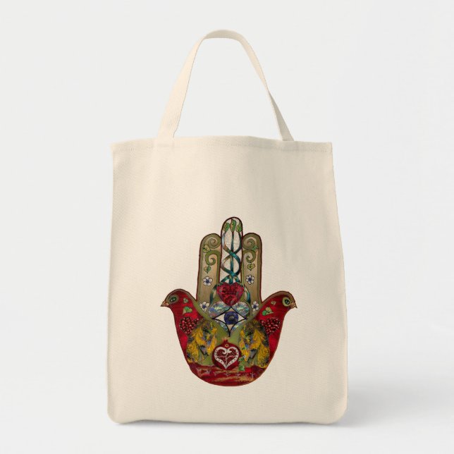 Bolsa Tote Ruby Pomegranate Heart Bird Hamsa (Frente)