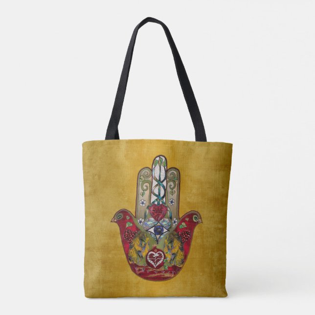Bolsa Tote Ruby Pomegranate Heart Bird Hamsa (Verso)