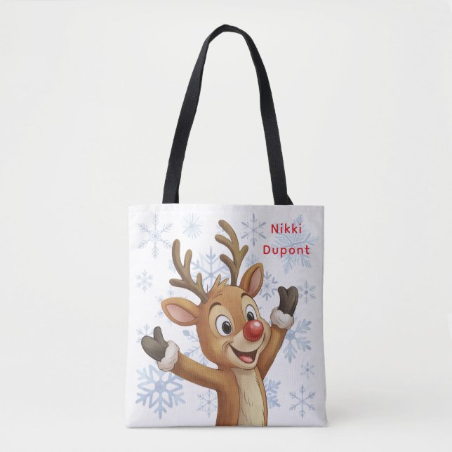 Bolsa Tote Rudolph with Blue Snowflakes Reversible (Frente)