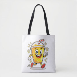 Bolsa Tote **Running Juice Cup Cartoon – Fun Street Drink Cha
