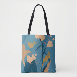 Bolsa Tote Russo Vintage Floral Abstrato Art Blue Tan Throw 