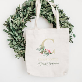 Bolsa Tote Rustic Berry Branch Inicial e Nome Natal