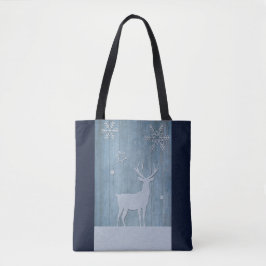 Bolsa Tote Rustic Blue Wood Reindet — Natal