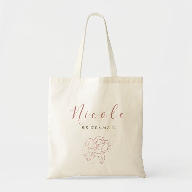 Bolsa Tote Rustic Blush Calliografia Floral Bridesmaid Favor  (Frente)