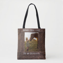 Bolsa Tote Rustic Brown Wood Text Editable Faux Photo Frame