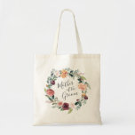 Bolsa Tote Rustic Charm | Mãe do Groom<br><div class="desc">Saco de tote de charme do país clássico,  com buquê de aquarela de crisântemo,  rosas e folhagem botânica,  rodeando as palavras "Mãe do Alcance". Ideal se você está planejando um casamento nos meses de outono ou inverno. Presente ideal para a mãe do noivo.</div>