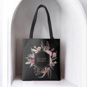 Bolsa Tote Rustic Elegant Boho Floral com Quadro Geométrico