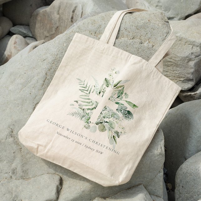 Bolsa Tote Rustic Eucalyptus Fern Foliage Cross Christening (Criador carregado)