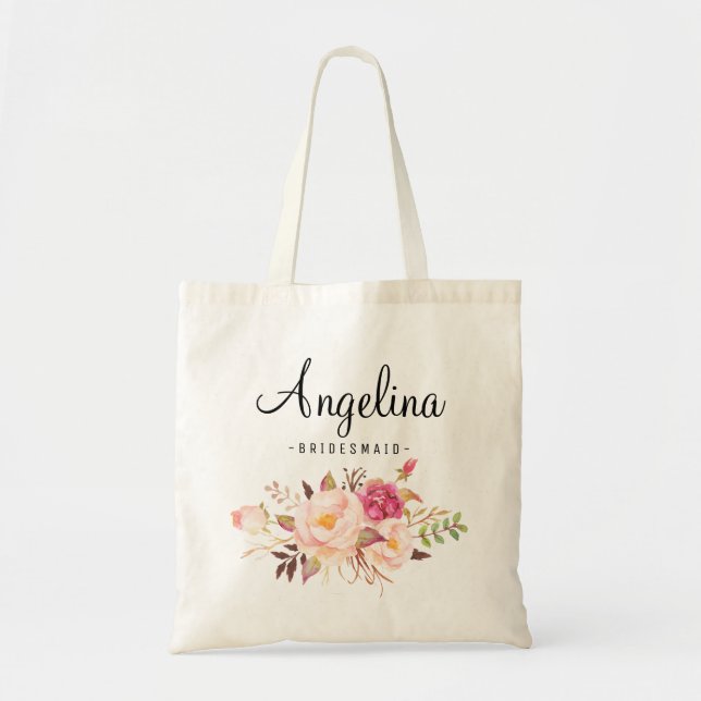 Bolsa Tote Rustic Floral Bridesmaid Personalizada- 01 (Frente)