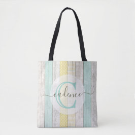 Bolsa Tote Rustic Mint & Yellow Boho Geo Modern Personalized