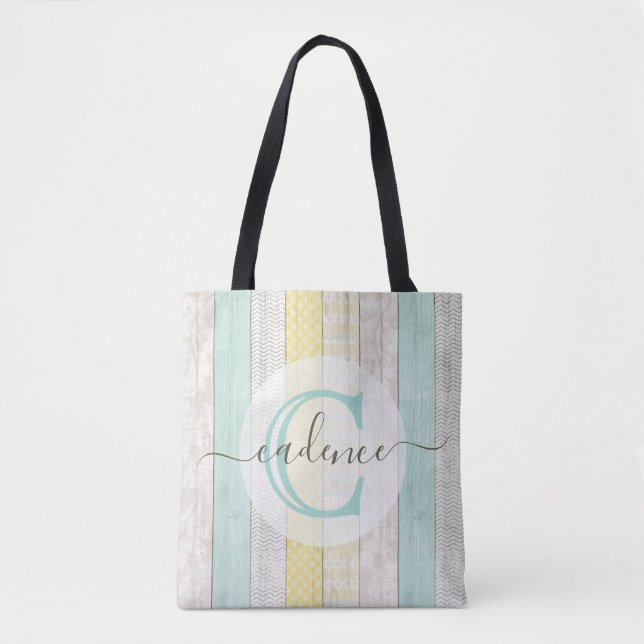 Bolsa Tote Rustic Mint & Yellow Boho Geo Modern Personalized (Frente)
