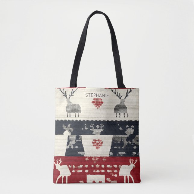 Bolsa Tote Rustic Nordic Reindeer & Snowflake | Padrão do kit (Frente)