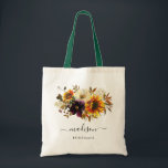 Bolsa Tote Rustic Sunflower Floral Watercolor Name Bridesmaid<br><div class="desc">Rustic Modern Sunflower Burgundy Purple Autumn Fall Floral Watercolor Elegant Girly Script Name Wedesmaid Tote Bag</div>