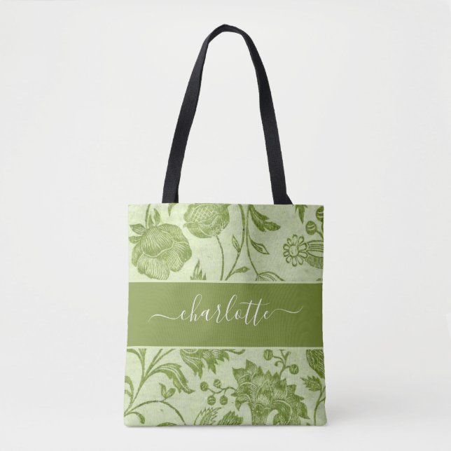 Bolsa Tote Rustic Vintage Green Floral (Frente)