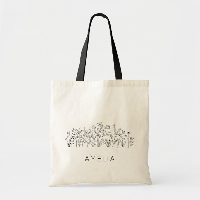 Bolsa Tote Rustic Wildflower Bridesmaid Name (Frente)