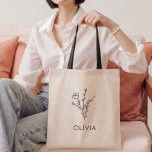 Bolsa Tote Rustic Wildflower Bridesmaid Nome Tote Bag<br><div class="desc">Esta adorável mochila de tote,  estilo rústico,  com buquê floral de flor selvagem esboçado e o nome da dama de honra será excelente para o obrigado que você dá ou favorece da noiva e para o fim de semana da solteira.</div>