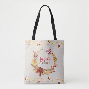 Bolsa Tote Rustic Wreath Personalizou Natal Xmas