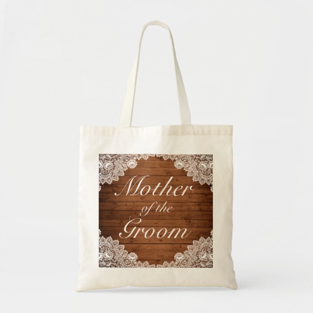 Bolsa Tote Rústica Madeira e renda Mãe do Casamento noivo (Frente)