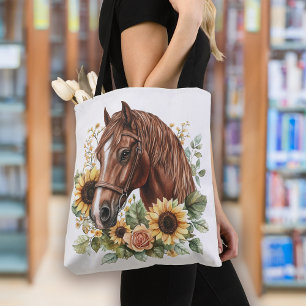 Bolsa Tote Rústico Horso Girassol Floral