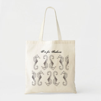 Bolsa Tote S esboçado mão é para a sacola do cavalo marinho