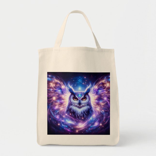 Bolsa Tote Sabedoria Mística Cósmica Coruja Espiritual Celest (Frente)