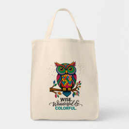 Bolsa Tote Sábio. Coruja Maravilhosa e Colorida