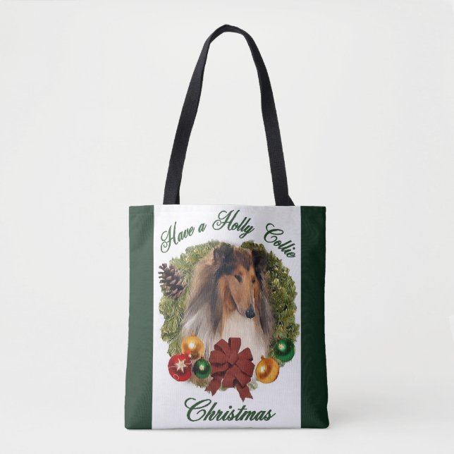 Bolsa Tote Sable Rough Collie Natal (Frente)