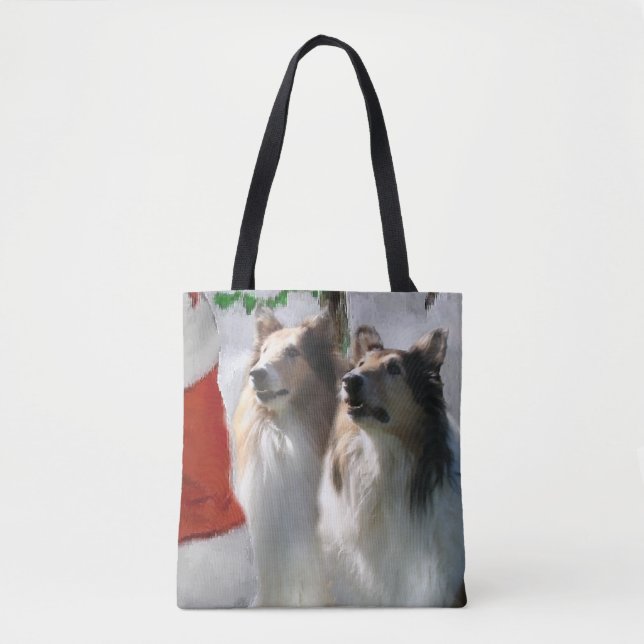 Bolsa Tote Sable Rough Collie Natal (Frente)