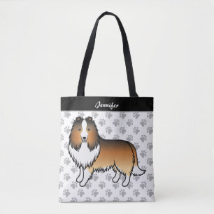 Bolsa Tote Sable Shetland Sheepdog Cartoon Dog & Name