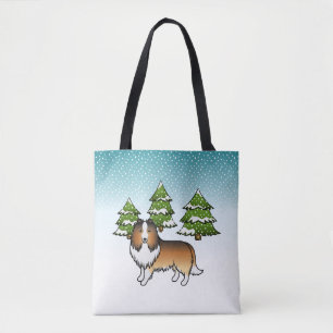 Bolsa Tote Sable Shetland Sheepdog Numa Floresta De Inverno