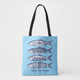 Bolsa Tote Sabor Salgado Mas Doce Peixe Náutico Azul Claro