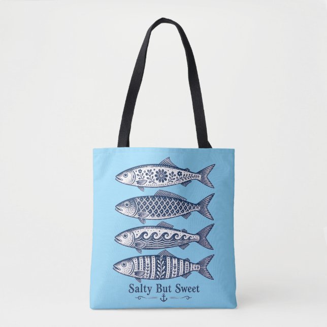 Bolsa Tote Sabor Salgado Mas Doce Peixe Náutico Azul Claro (Frente)