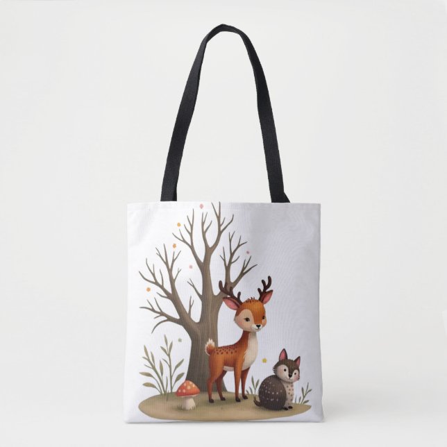 Bolsa Tote Saca Caprichoso de Veado & Ouriço (Frente)