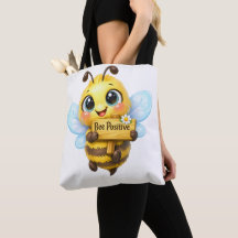 Saca Cute Bee Positive Caprichosa de Desenho Anima