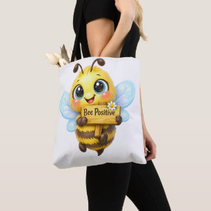 Bolsa Tote Saca Cute Bee Positive Caprichosa de Desenho Anima