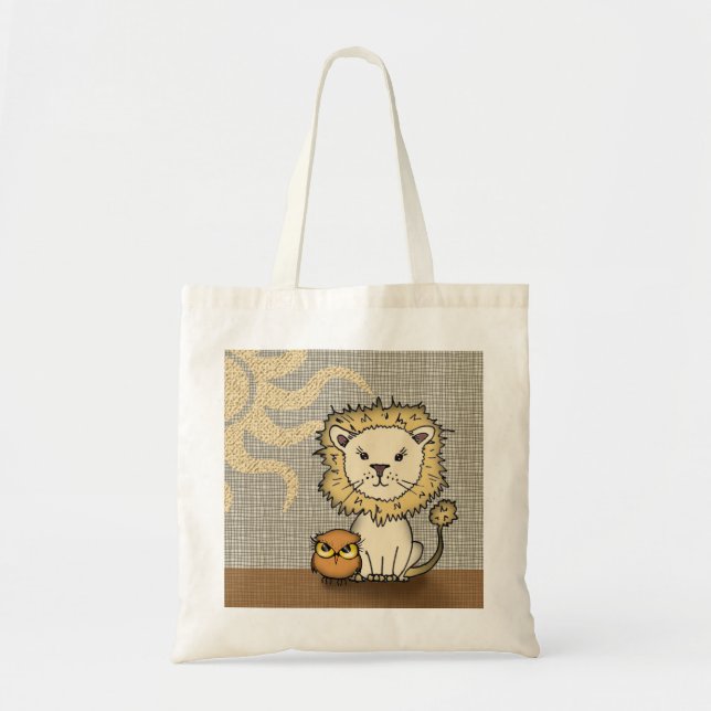Bolsa Tote Saca Cute de Leão e Coruja (Frente)