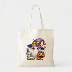 Bolsa Tote Saca Cute Ghost Witch Halloween Nome Personalizado