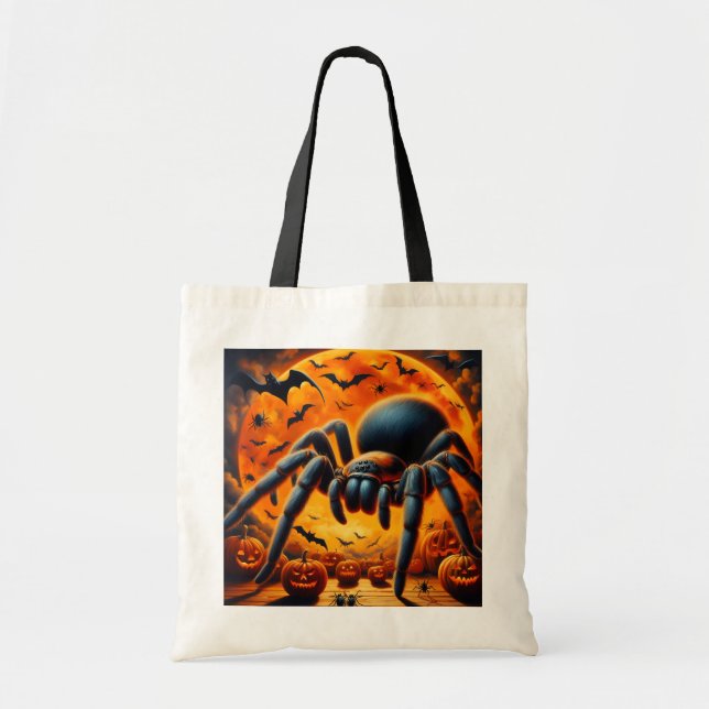 Bolsa Tote Saca de Algodão Creepy Spider Halloween Orçamento (Frente)