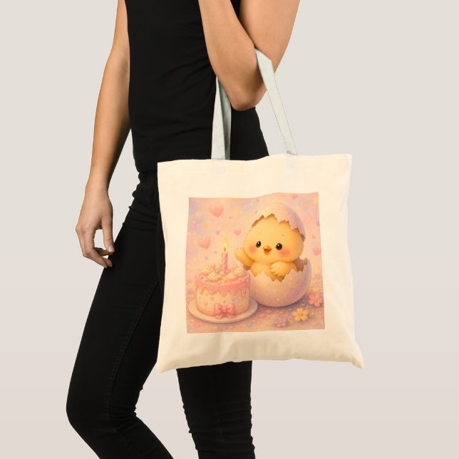 Bolsa Tote Saca de Aniversário Fofa da Galinha (Frente (produto))