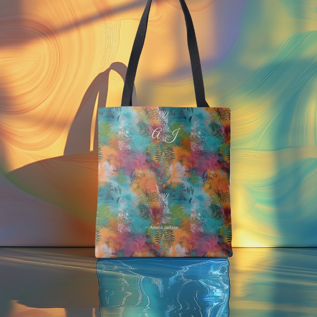 Bolsa Tote Saca de Arte Abstrato Contemporâneo com Cor Vibran (Criador carregado)
