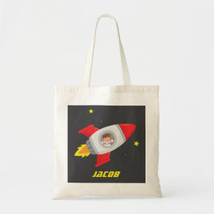 Bolsa Tote Saca de Aventura Espacial Menino Foguete Nome Cria