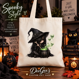 Bolsa Tote Saca de Caldeirão de Menina Bruxa Gótica Halloween