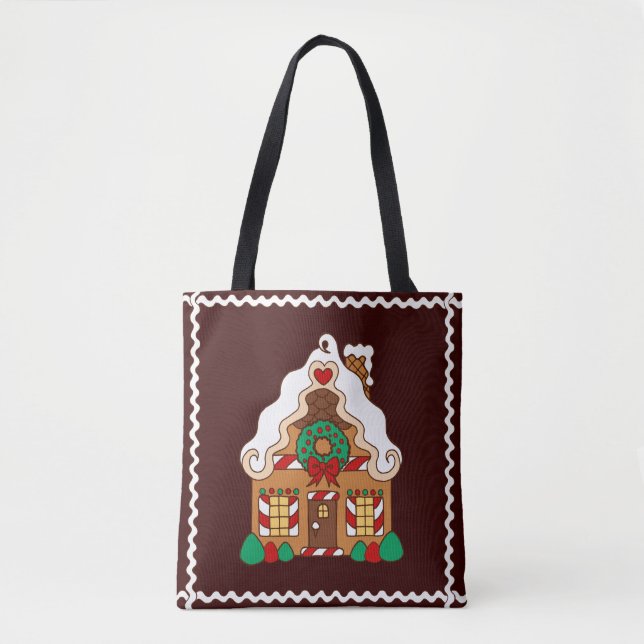 Bolsa Tote Saca de Casa de Pão de Gengibre de Feriado (Frente)